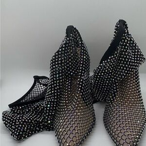 Chic Black Rhinestone Mesh Heels